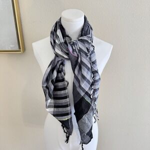 New Scarf Black Plaid Multicolor Stripe Cotton Fringe Festival Hippie India